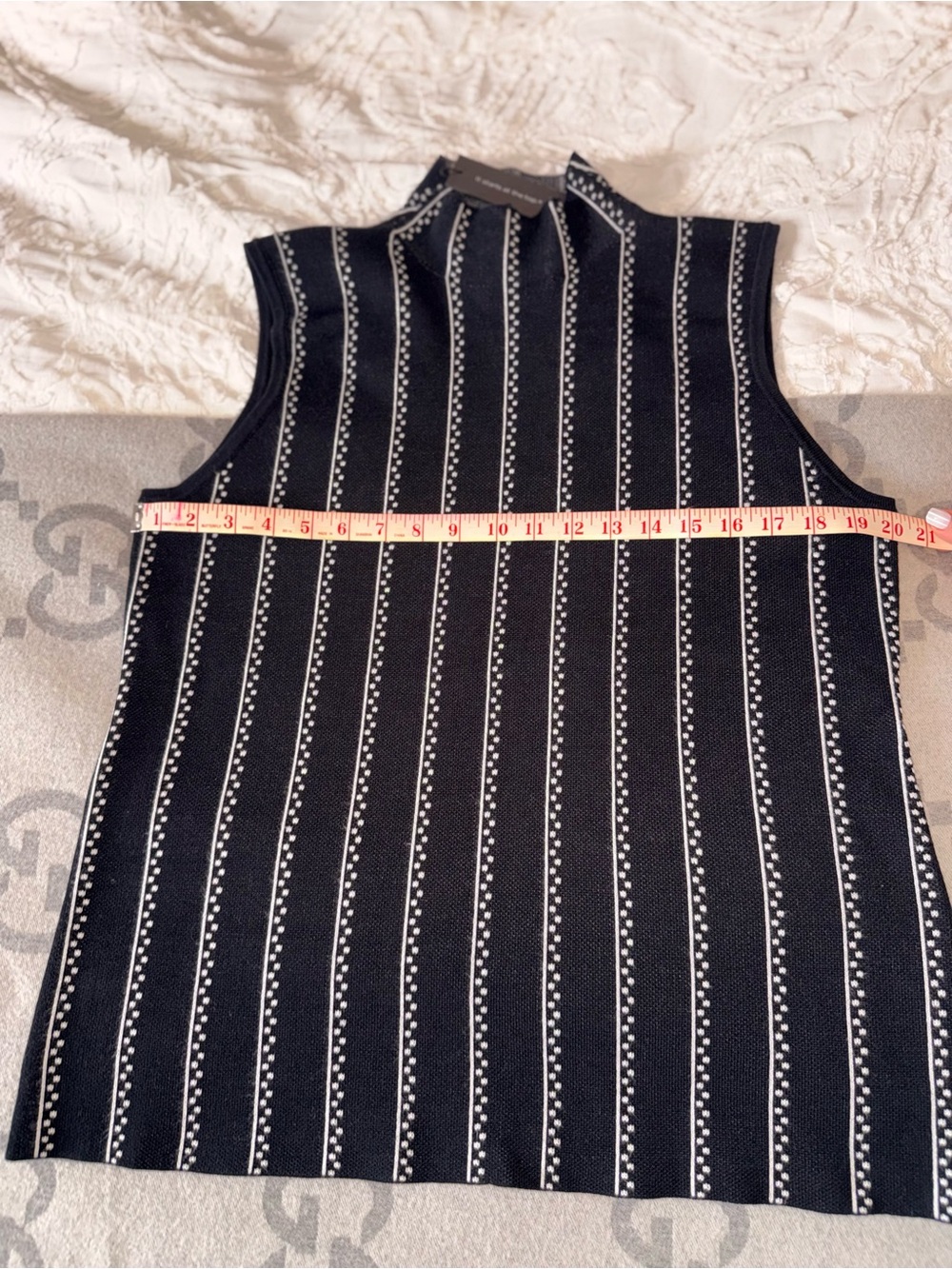 NWT Cable & Gauge Sleeveless Mock Neck Striped Knit Top - Black - Picture 4 of 9